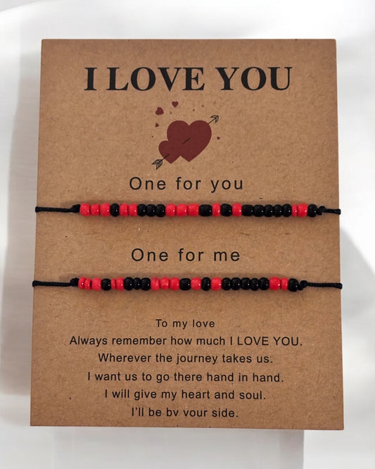 Pulseras de pareja con cuentas negras y rojas