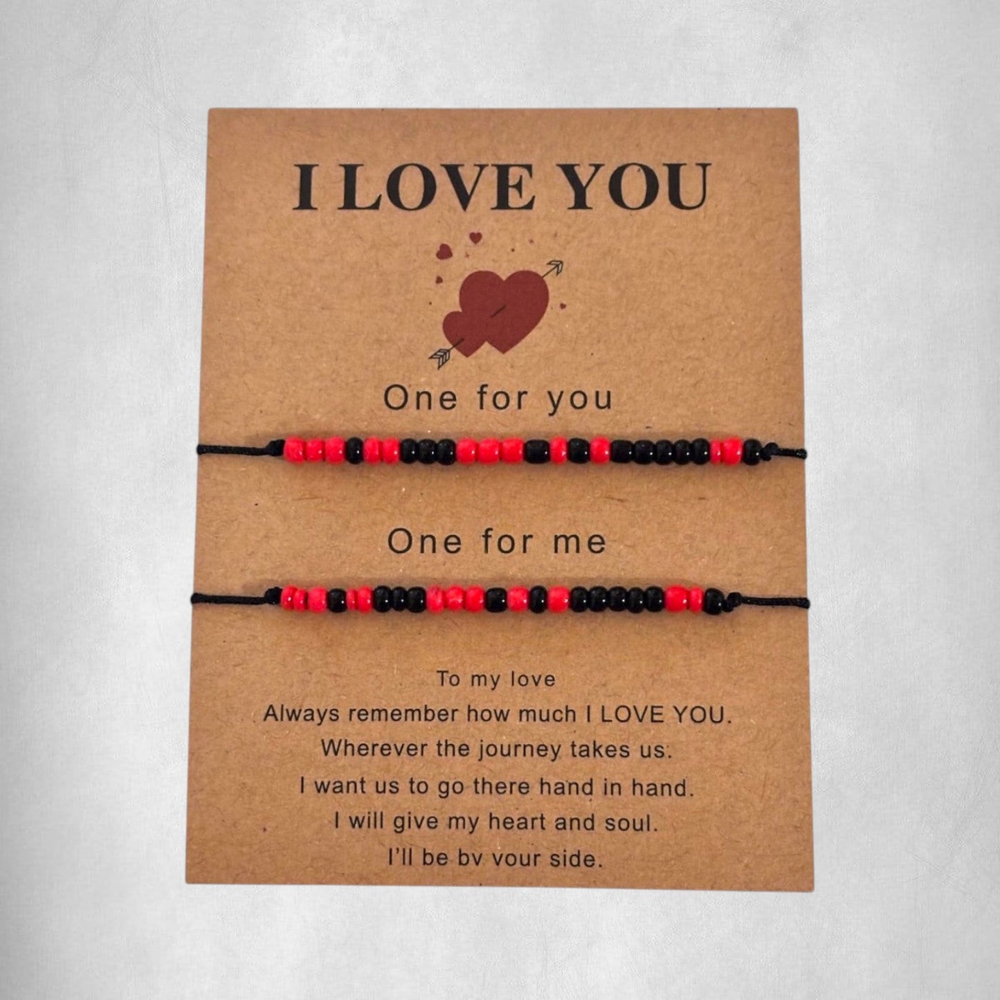 Pulseras de pareja con cuentas negras y rojas