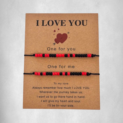 Pulseras de pareja con cuentas negras y rojas