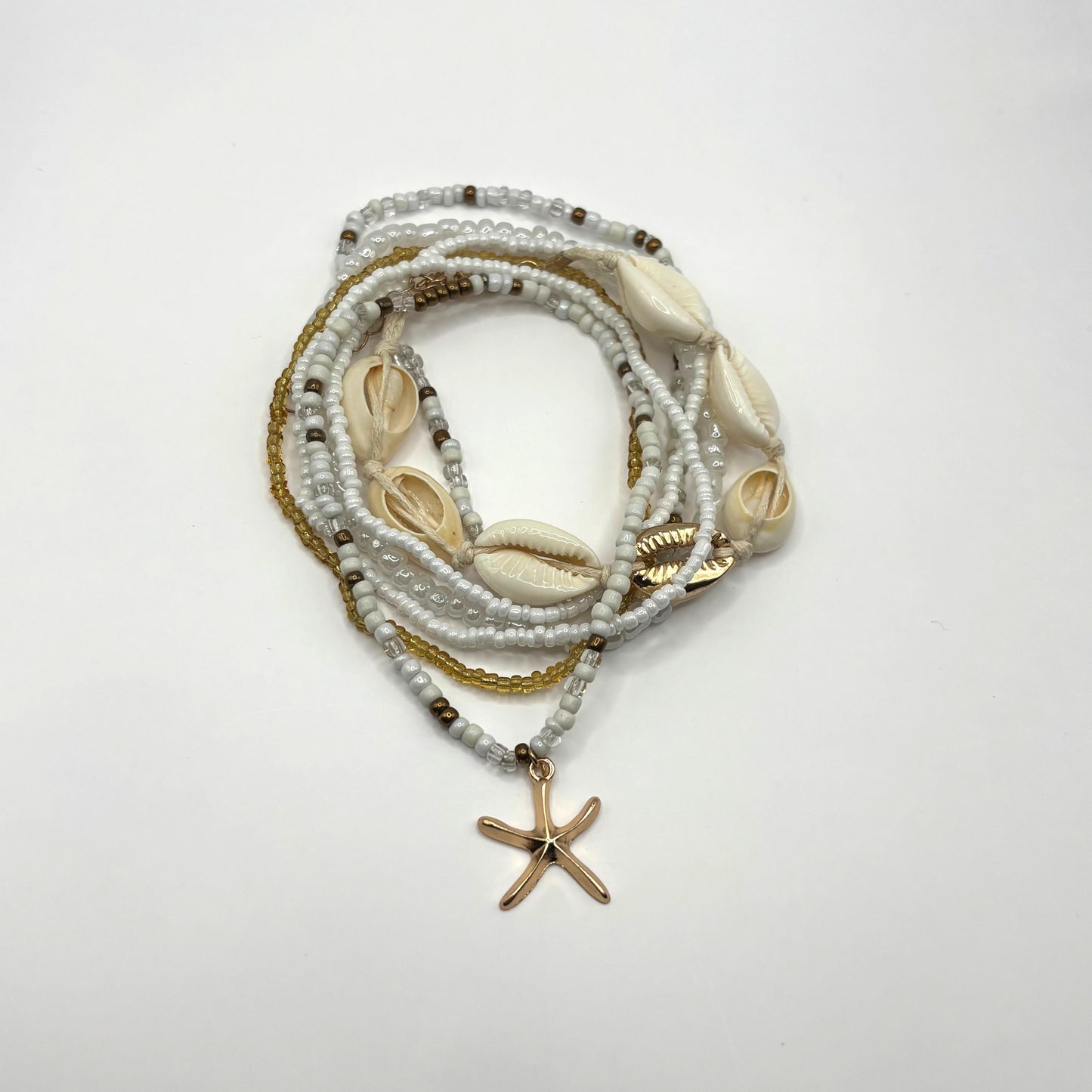 Coastal Charm Shell & Beaded Anklet Set