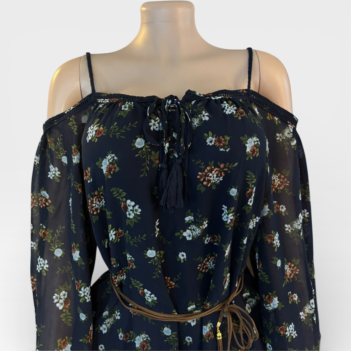 Elegant Navy Blue Floral Short Dress