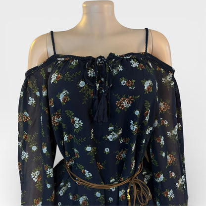 Elegant Navy Blue Floral Short Dress