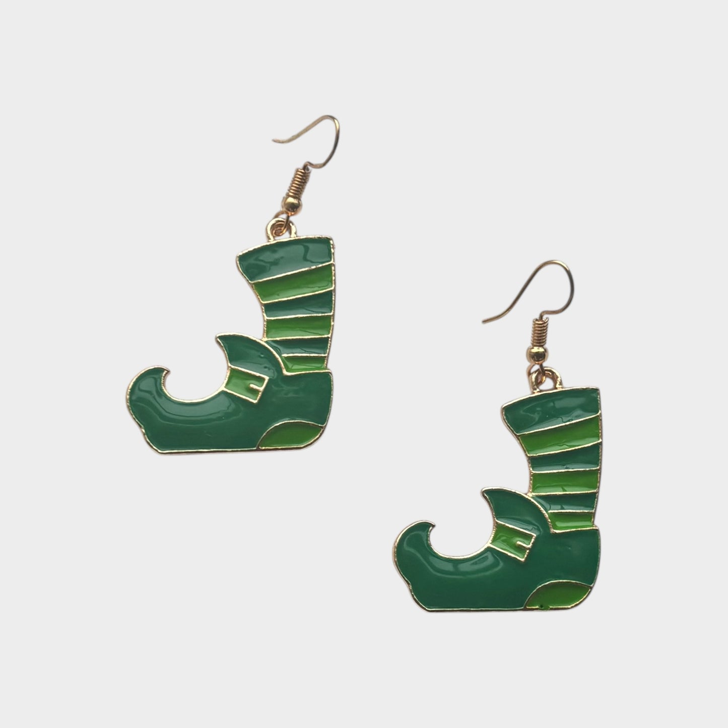 Lucky Green Elf Boot Dangle Earrings