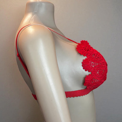 Red Women Red Lace Floral Bralette