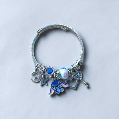 Blue & Silver Cartoon Charm Bangle Bracelet for Girls