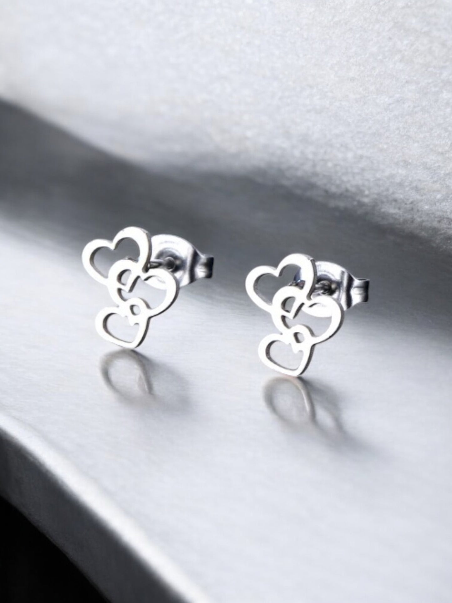 Stainless Steel Triple Heart Necklace & Earring Set