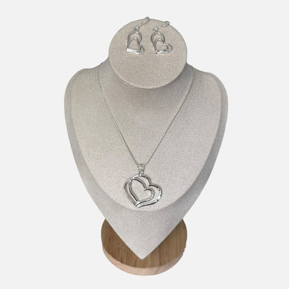 Conjunto de joyas de plata con doble corazón para mujer