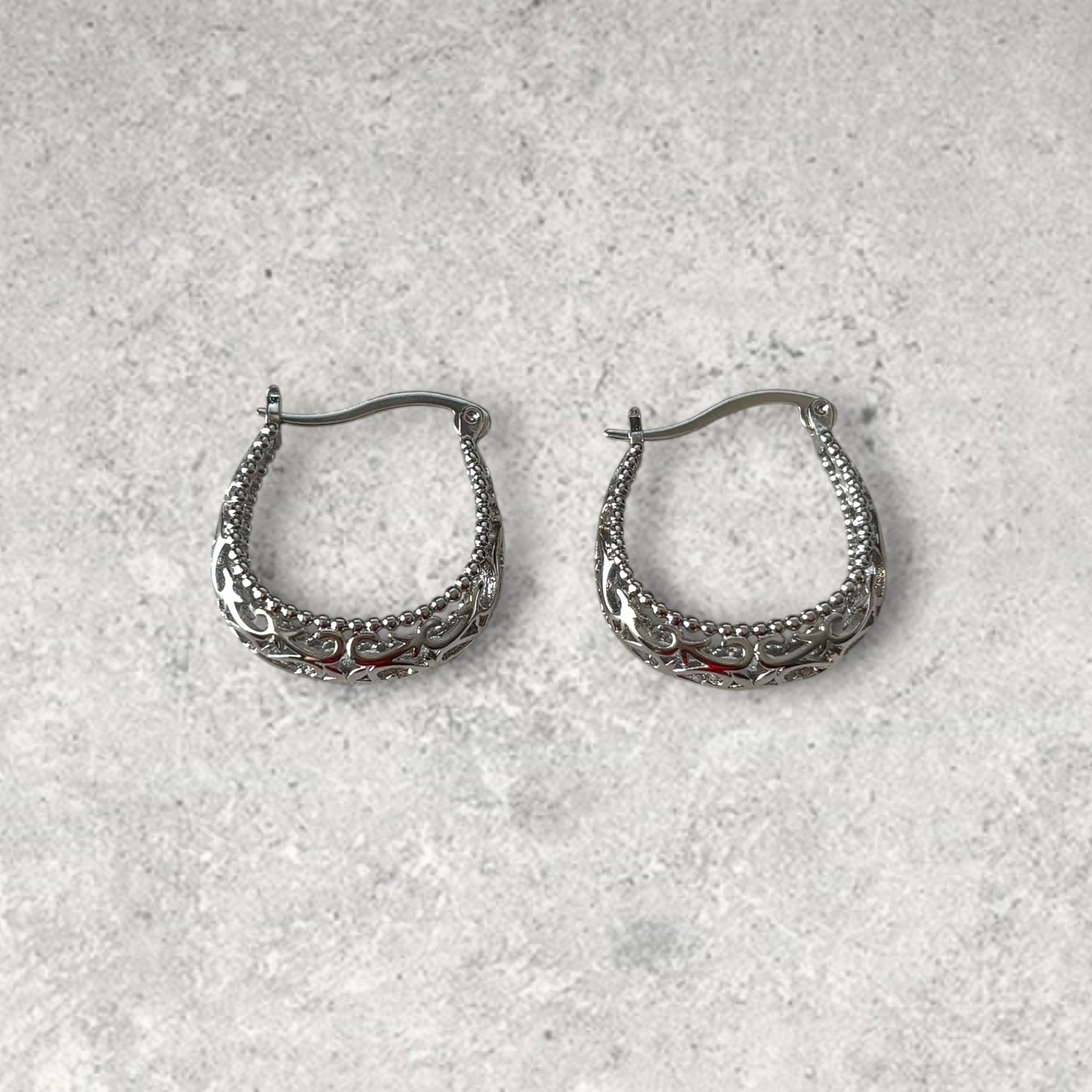 Hollow Silver Hoop Earring