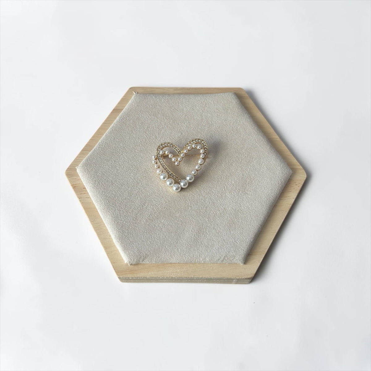 Gold Pearl & Rhinestone Heart Brooch