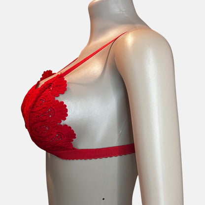 Women Red Lace Floral Bralette