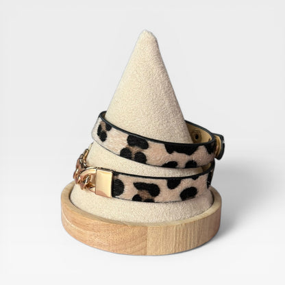Pulseras de cuero con doble borde y estampado de leopardo
