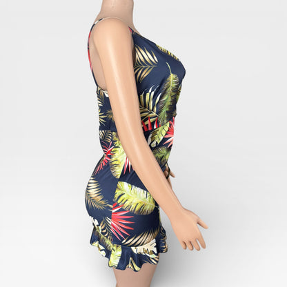 Vestido corto con escote en V y estampado floral para mujer