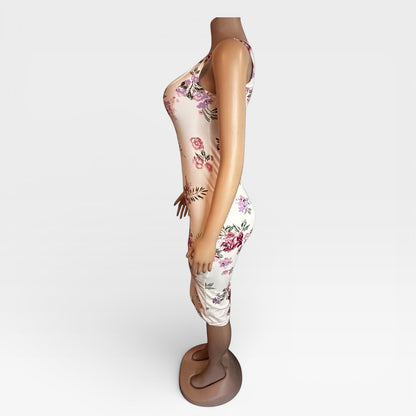 Vestido de punto suave con estampado floral color marfil para mujer