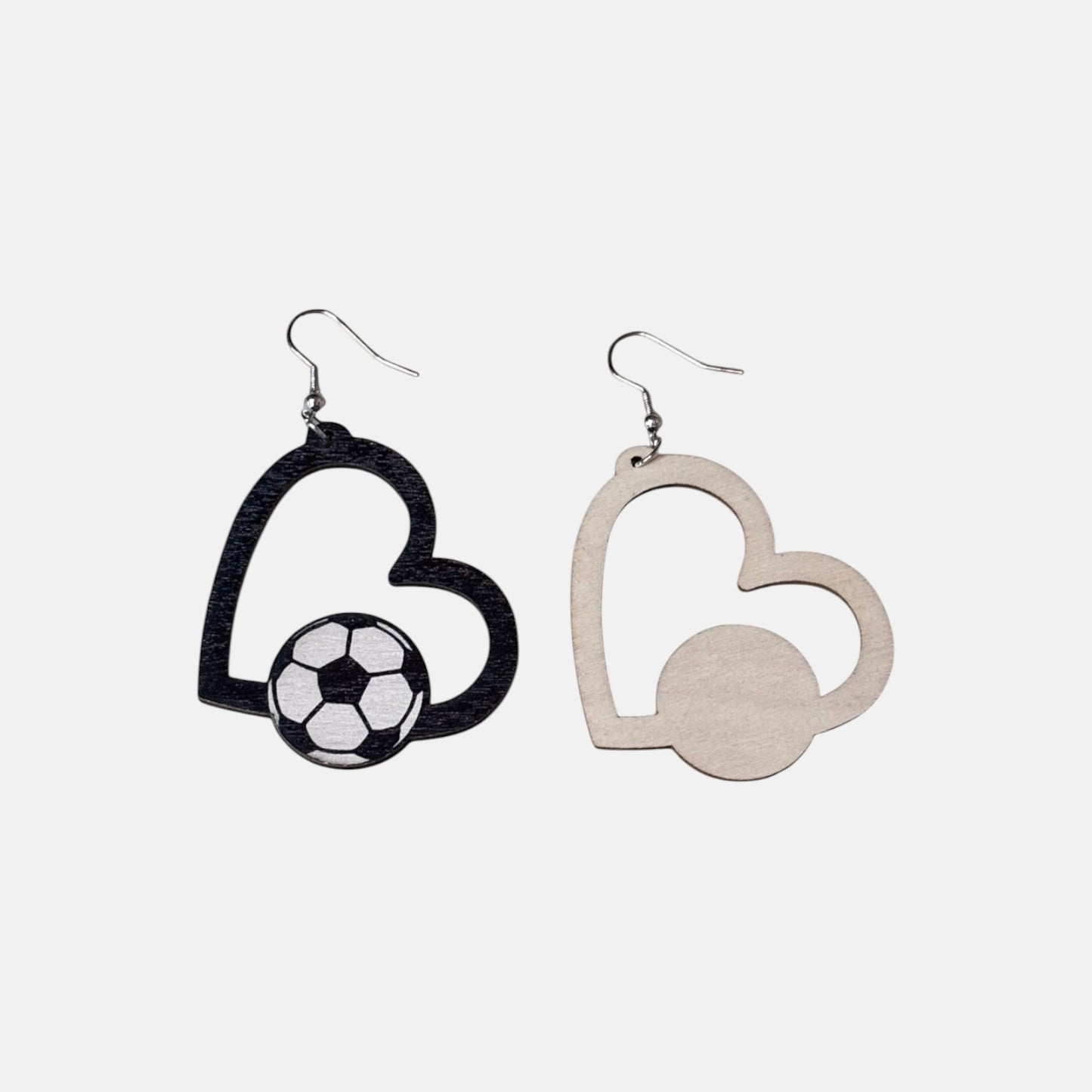 Heart Soccer Wood Earring