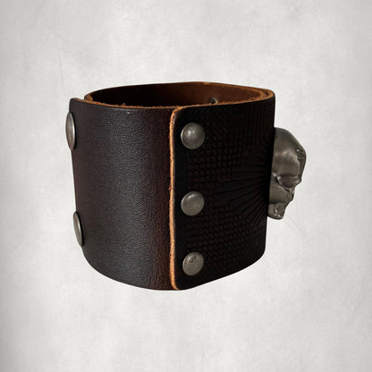 Dark Brown Vintage Skull Leather Men Bracelet