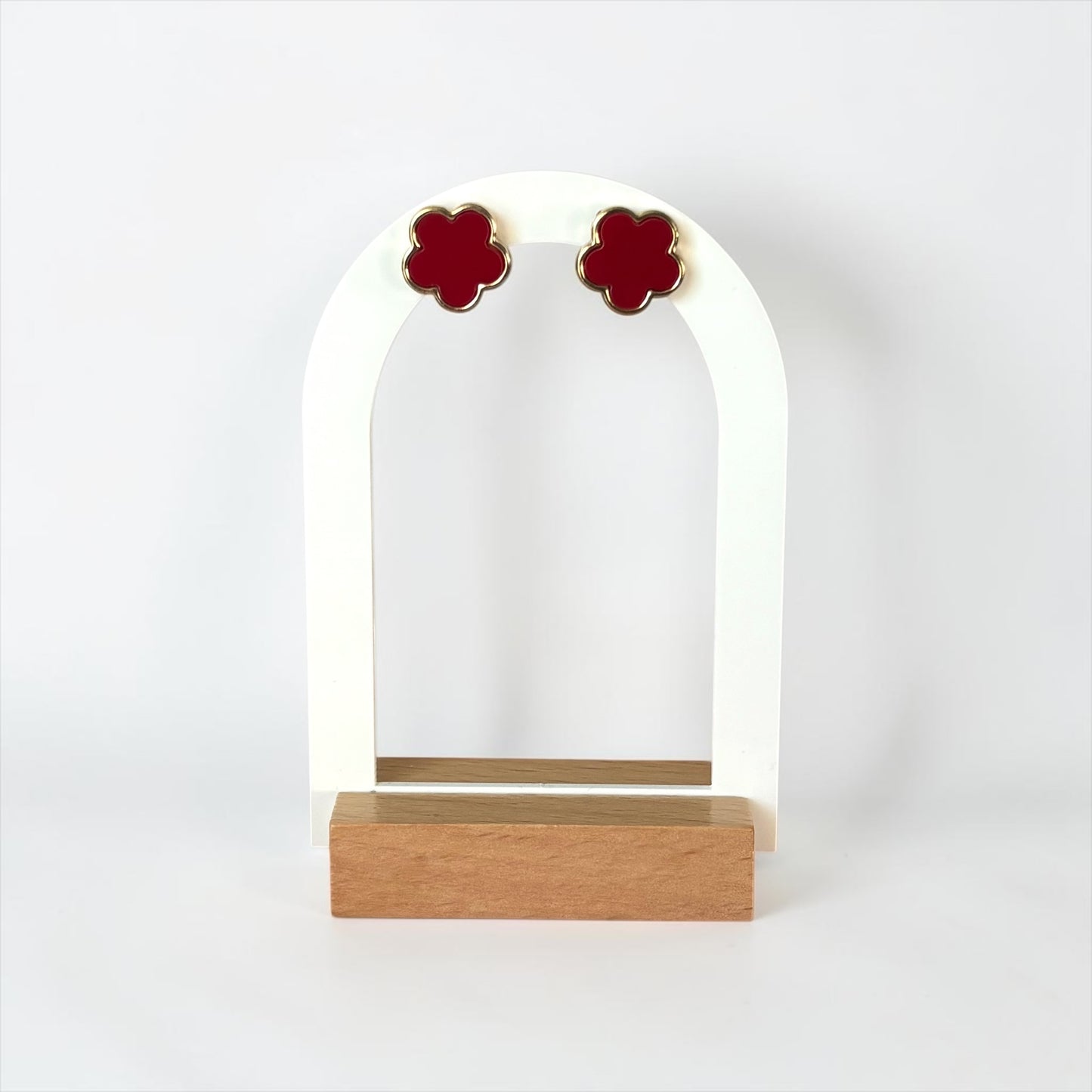 Gold & Red Clover Necklace, Bracelet & Earrings Set