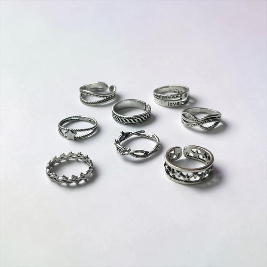 Anillo de plata vintage de 8 piezas