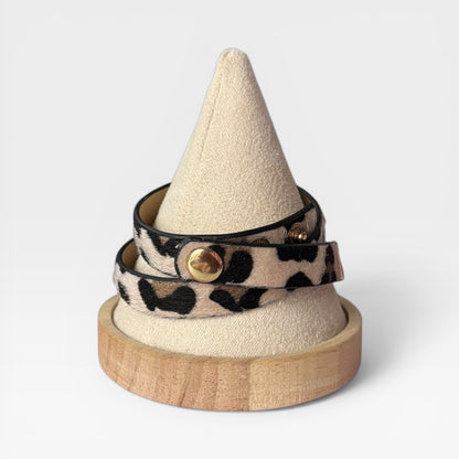 Pulseras de cuero con doble borde y estampado de leopardo
