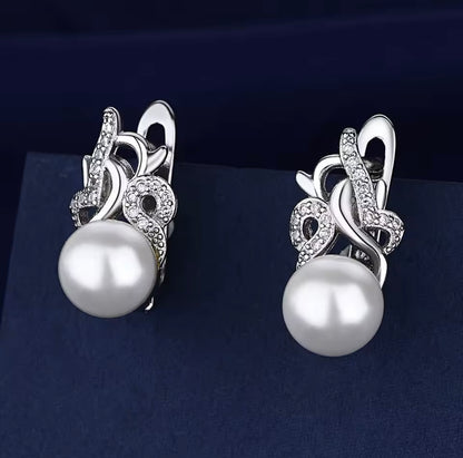 Sterling Silver Pearl Hoop Earring