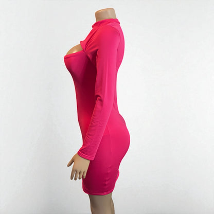 Solid Pink Cut Out Mini Dress