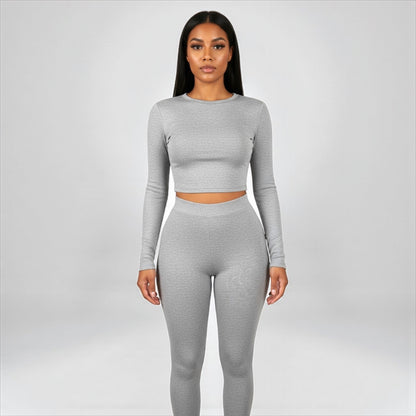 2 Piece Top and Long Pant Gray Set