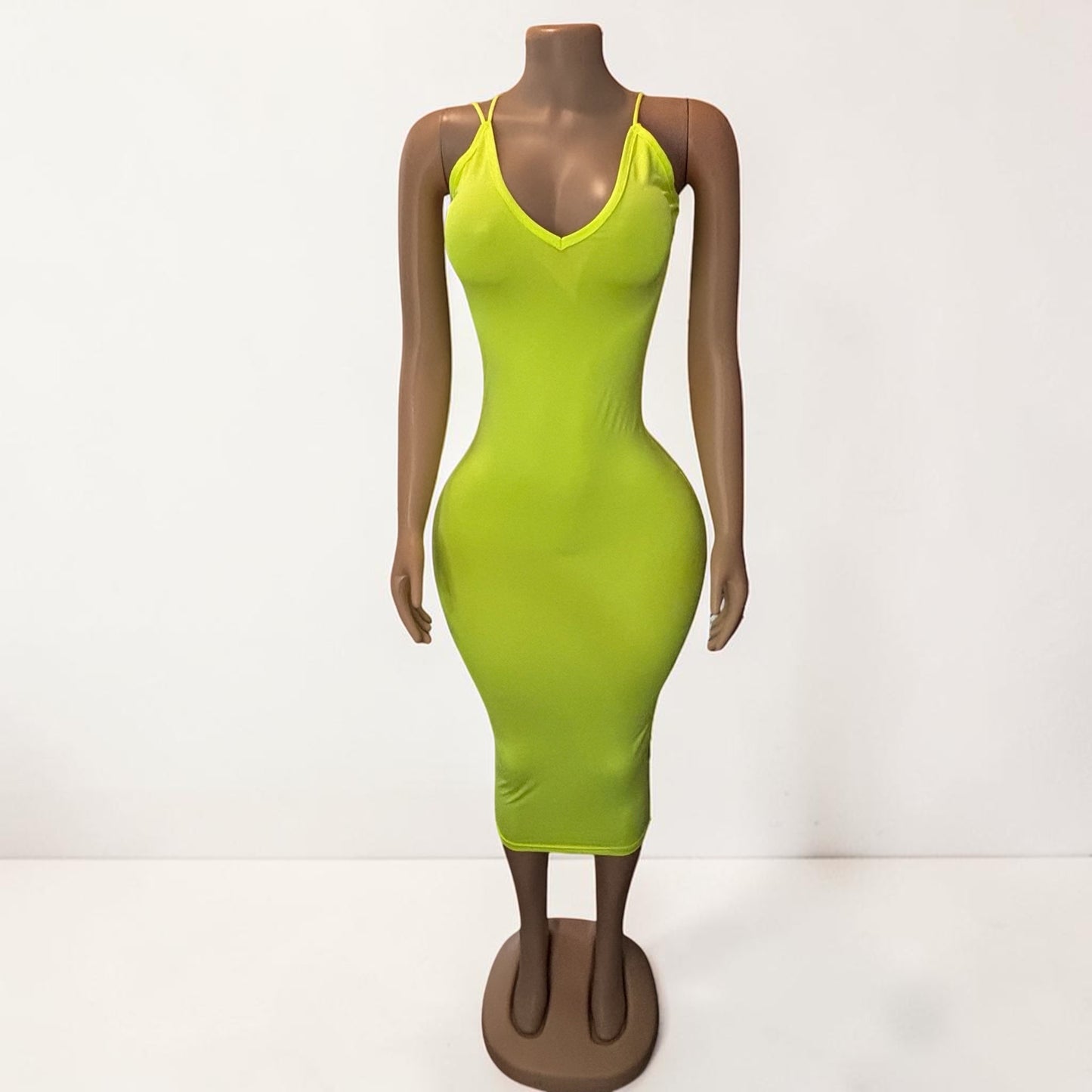 V Neck Long Midi Bodycon Dress
