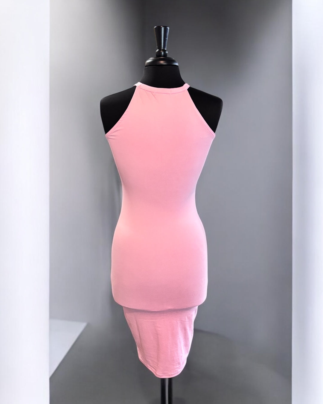 Vestido liso rosa claro de mujer de punto suave