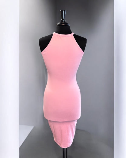 Vestido liso rosa claro de mujer de punto suave