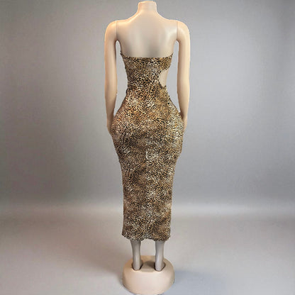 Leopard Print Strapless Midi Dress