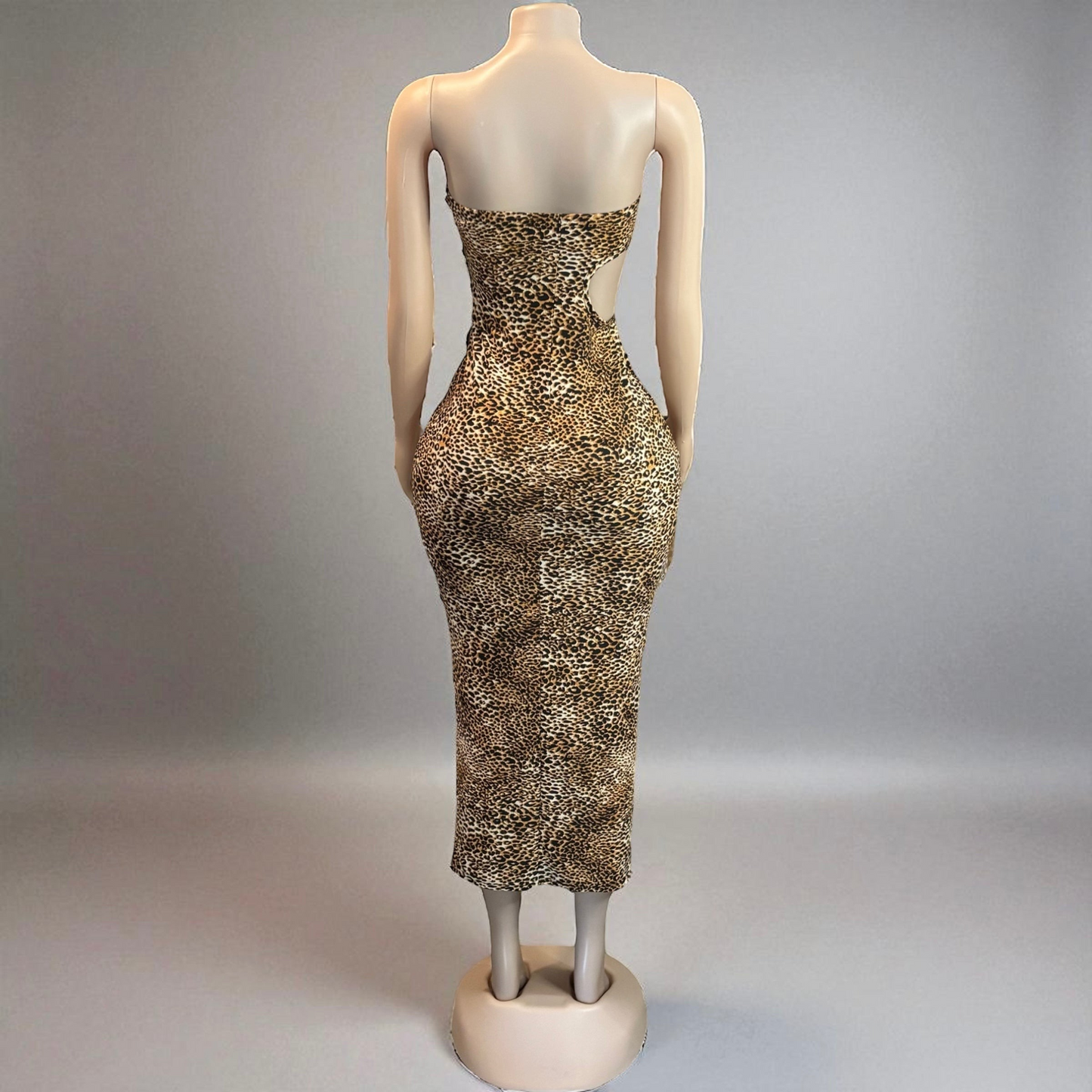 Leopard Print Strapless Midi Dress
