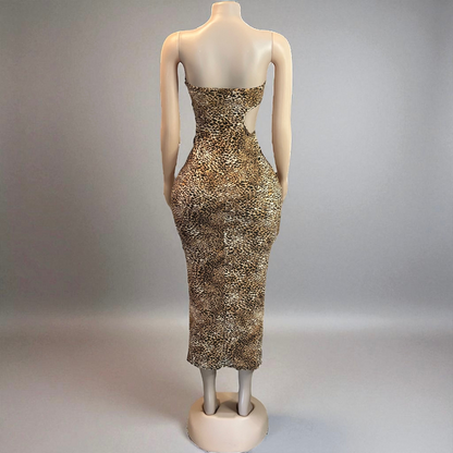 Leopard Print Strapless Midi Dress
