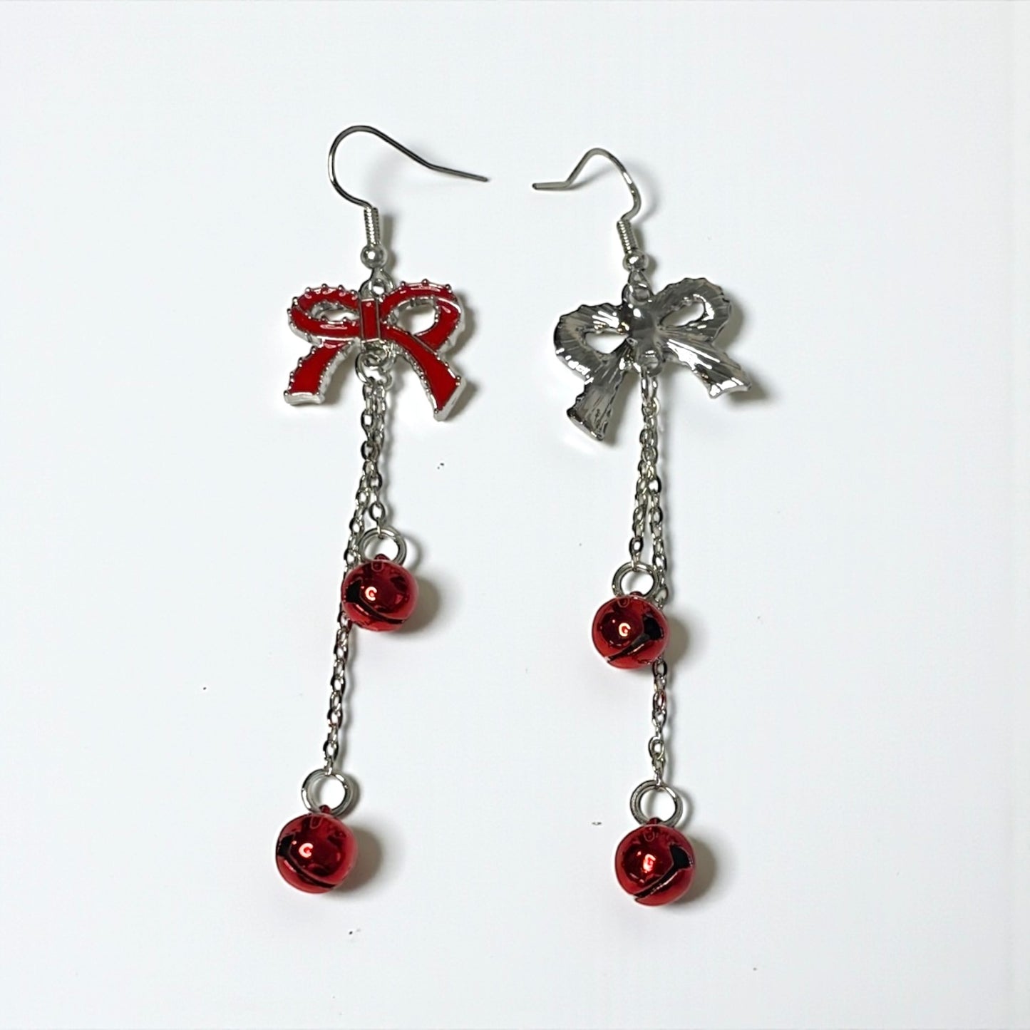 Red Ribbon Christmas Bells Earring