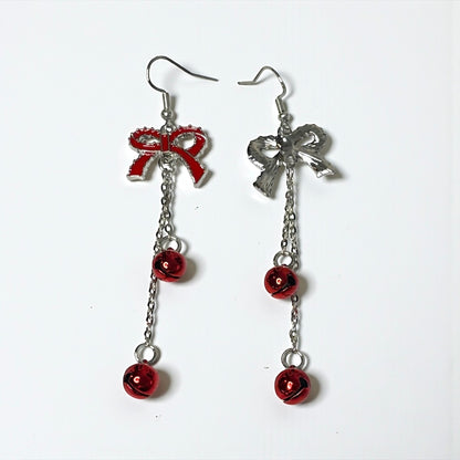 Red Ribbon Christmas Bells Earring