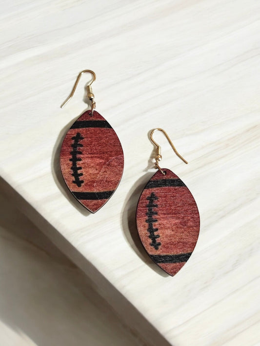 Football Wood Drop Earrings