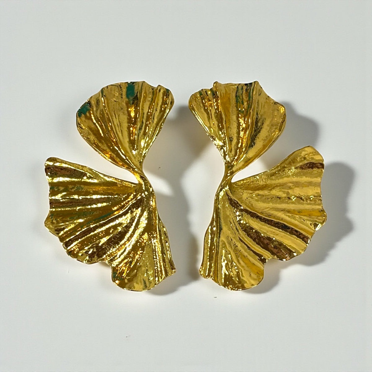 Gold Ginkgo Leaf Statement Drop Earrings