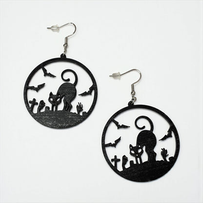 Gothic Cat Bat Drop Earring