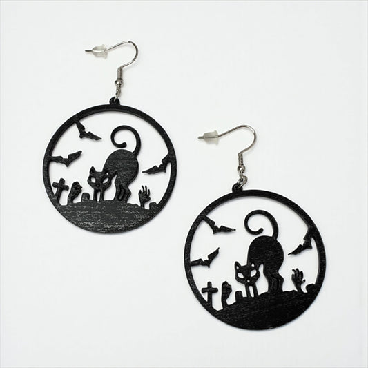 Gothic Cat Bat Drop Earring
