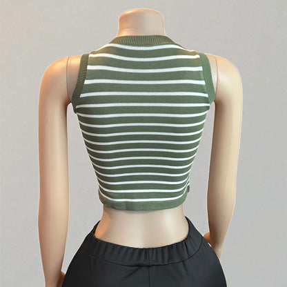 Striped Sleeveless Knitted Base Shirt