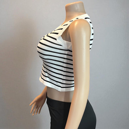 Striped Sleeveless Knitted Base Shirt