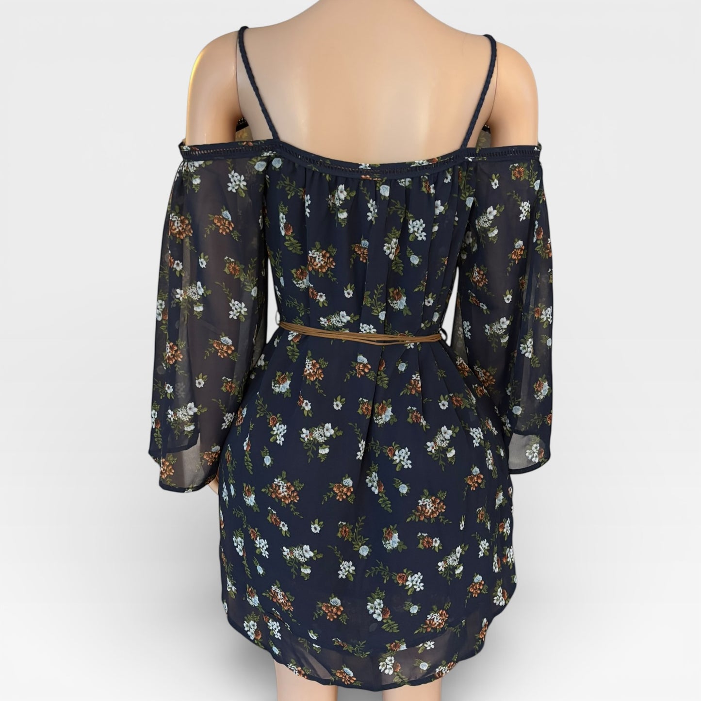 Elegant Navy Blue Floral Short Dress