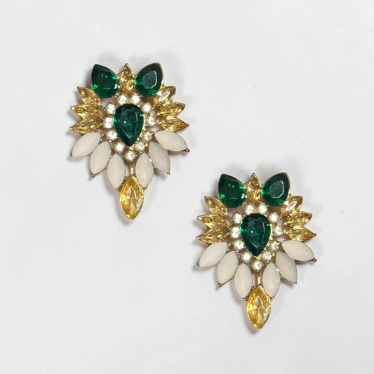 Elegantes pendientes tipo botón con diseño de noche de color esmeralda