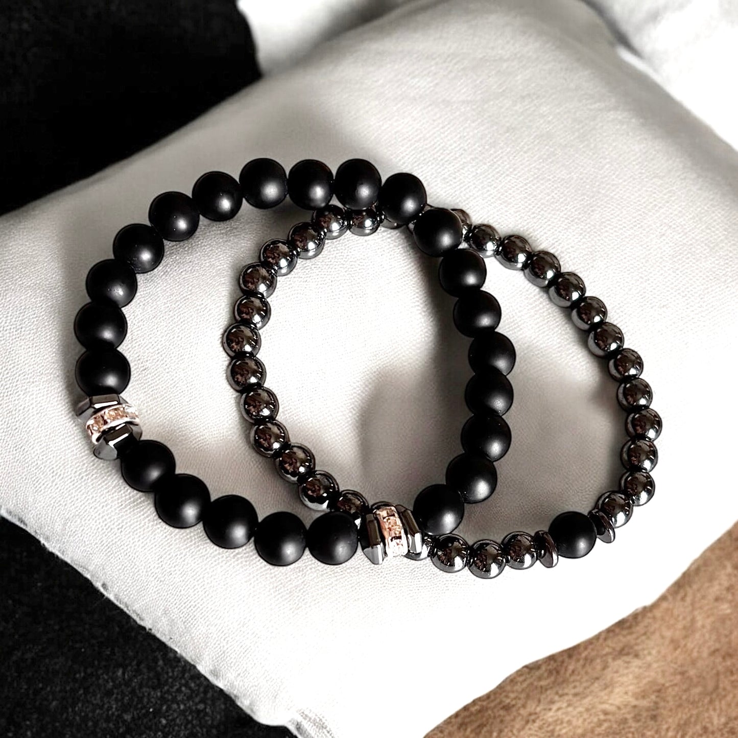 Juego de 2 pulseras de cuentas de piedra