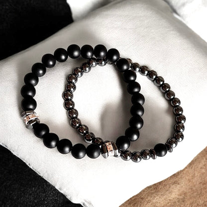 Juego de 2 pulseras de cuentas de piedra