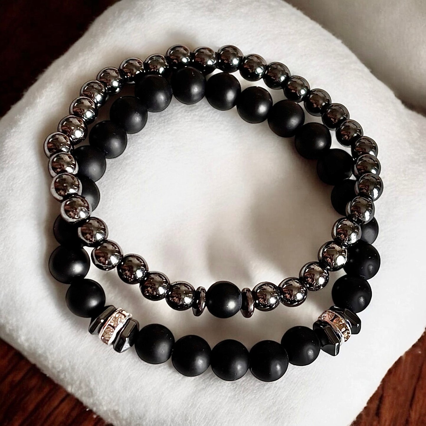 Juego de 2 pulseras de cuentas de piedra