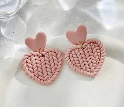 Handmade Braided Heart Drop Earrings