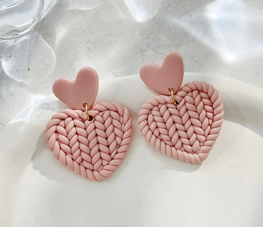 Handmade Braided Heart Drop Earrings