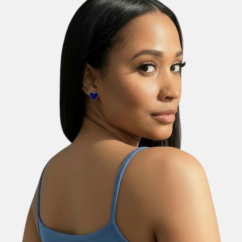 Small Dark Blue Heart Earring
