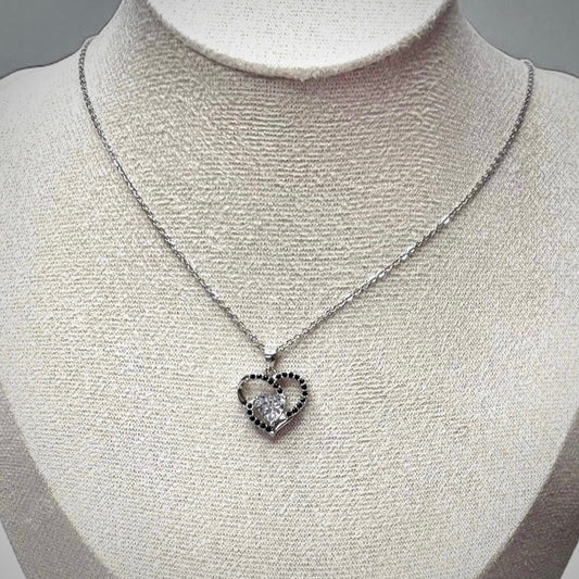 Black Silver Elegant Heart Pendant Necklace