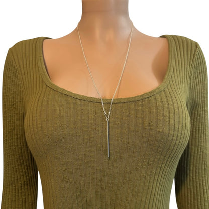 Long Classic Stick Pendant Silver Necklace