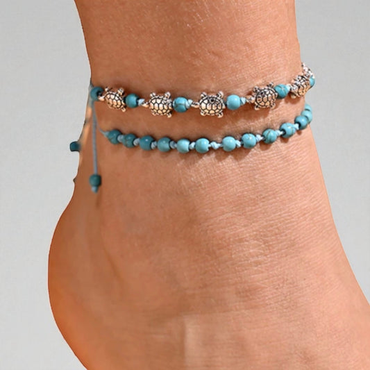 2Pcs Knotted Boho Turtle Anklet